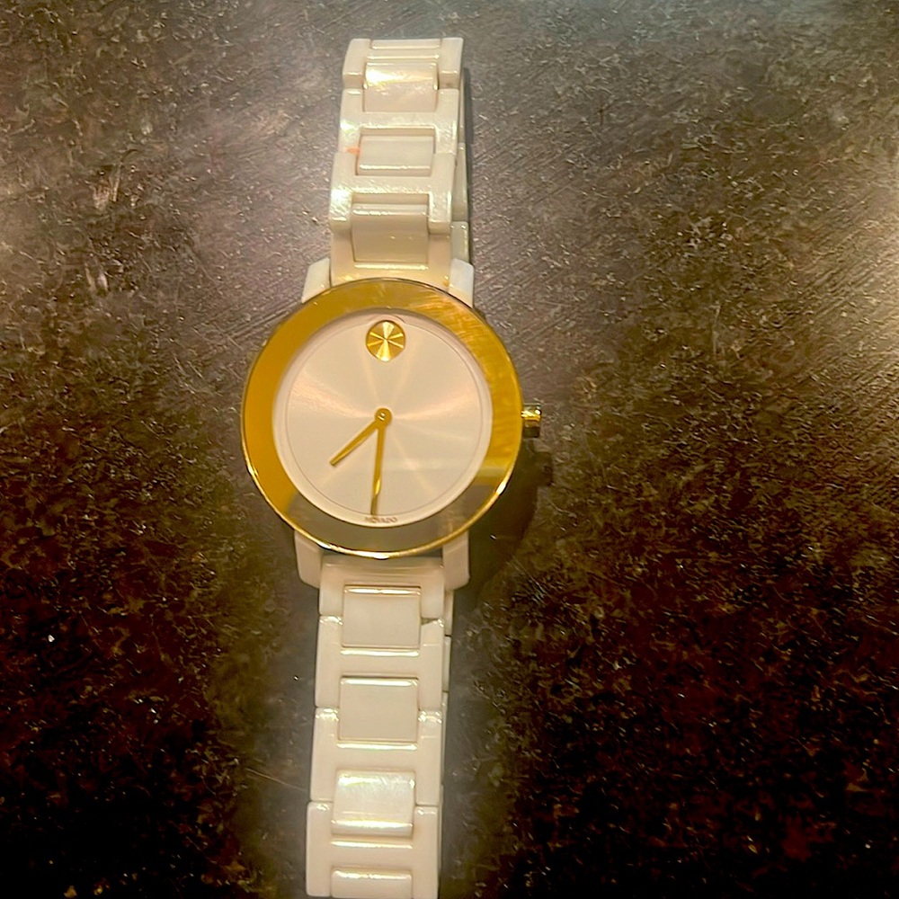 Movado Bold Evolution 36mm White Ceramic Yellow Gold Stainless